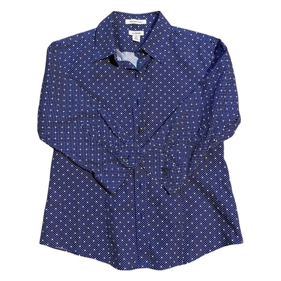 LL Bean Women's Wrinkle Free Bu Shirt Size XXS Petite Blue Polka Dot - Picture 2 of 7